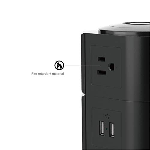 SAFEMORE Desktop Surge Protector Power Strip Tower, Smart 7-Outlet with 2-USB Outlet with 6.5ft/2M Long Extension Cord + 1M Power Cable Multiple Plug Outlet for Home & Office(Black) - Thumbnail 5