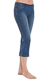 PajamaJeans Bluestone Wash Stretch Knit Denim Capris for Women, Large (12-14)