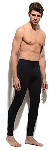 Bross Underwear Mens Thermal Long John Underwear (S, Black)