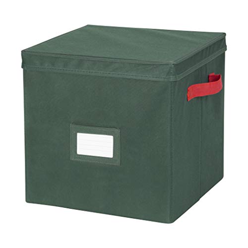 Richard's Homewares - 64 Compartment Cube Ornament Organizer - Holiday Green with Red Handles