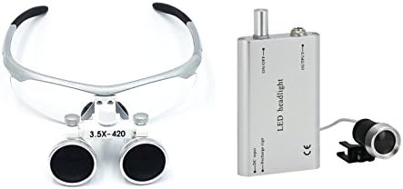 2014 Hot Sale NEW Dental Surgical Binocular Loupes Optical Glass Loupe 3.5X420mm with Free LED Head Light Lamp by TT Dental (silver)