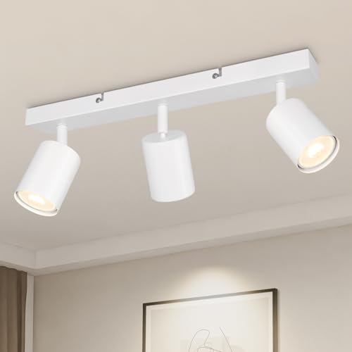 TaFiCo LED Ceiling Spotlight 3 Lights – Ceiling Light GU10 White – LED Ceiling Light Modern Swivel Spotlight for Living Room Bedroom Kitchen – Without Bulb