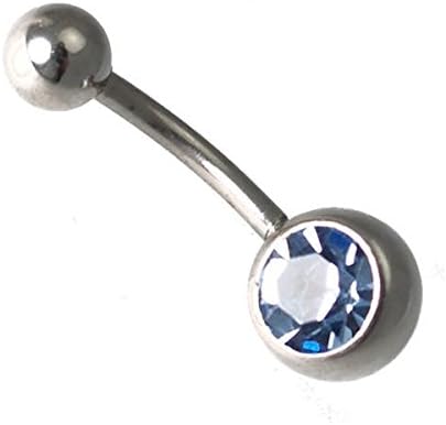 Birthday December Silver surgical steel Light Sapphire Crystal Belly Bar