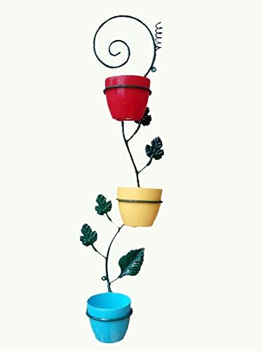 Vgreen Garden Store 3 Pot Wall Hanging Metal Planter With Multi Color Pot
