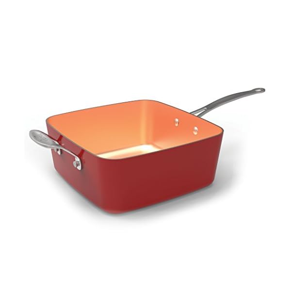BulbHead Red Copper Square Pan 5 Piece Set by BulbHead, 10Inch Pan