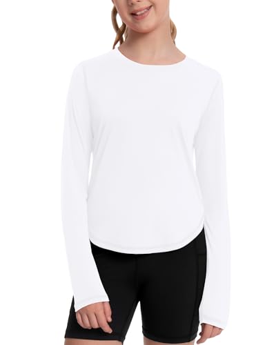 Runhit UPF 50+ Rash Guard for Girls Quick Dry Athletic Tops Kids UV Sun Protection Shirt Workout Long Sleeve Shirts White XL at Amazon