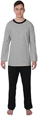 Comfort Knit Mens Sleepwear 100% Cotton Knit Pajama Set - 2707-CSB (Small, Black/White Striped)