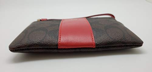 Coach Signature PVC Leather Corner Zip Wristlet (Brown True Red)