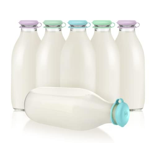 MilkTopz - 6 x 100% LeakProof, Airtight, Reusable Silicone Milk Bottle Tops for UK 1 Pint Milk Bottles (Pastel) - BOTTLES NOT INCLUDED