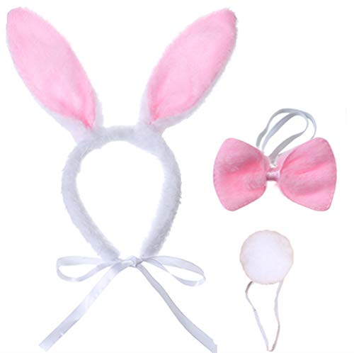 Dog Bunny Costume Set,Pet Rabbit Ears Headband Tail and Cat Bowtie Collar