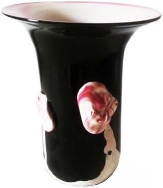 Vase Artwork Black with Light Pink White Ornaments Outside Height Approx 20 Cm Oberstdorfer Glashütte