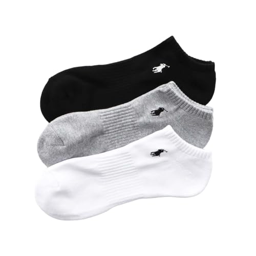 【3足セット】POLO RALPH LAUREN メンズ 足底パイル ワンポイント スニーカーソックス 92009912 25-27cm 04.ブラック×グレー×ホワイト