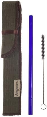 Simply Straws Single Sleeve Set, 1 Classic 8-Inch Blue Straw, 1 Olive with Coffee Sleeve and 1 Brush