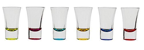 Palais Glassware Verre Liqueur Elegent Heavy Base Shot Glass Set, 1.5 Ounce - Set of 6 (Bottom Sprayed Lime/Fuschia/Aqua/Yellow/Blue/Red)