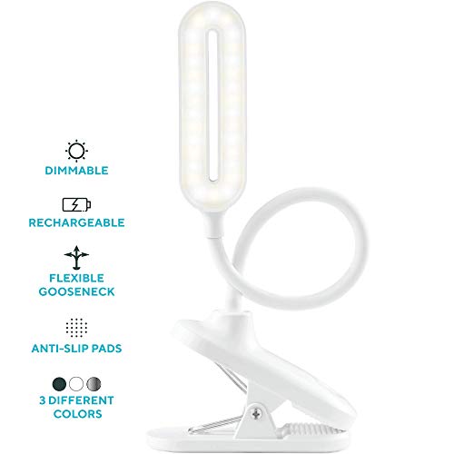 LED Reading Light w/ 1400mAh Rechargeable Battery - Mount It Anywhere - 30 LEDs w/ 3 Dimmable Color Temperatures - Flexible Gooseneck - Touch Control