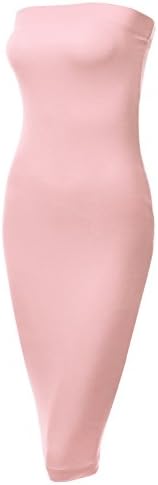 DRESSIS Womens Strapless Midi Bodycon Stretchy Tube Dress