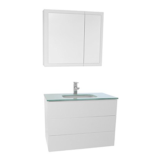 Iotti TN1138 Time Bathroom Vanity with White Glass Top Wall Mounted and Medicin…