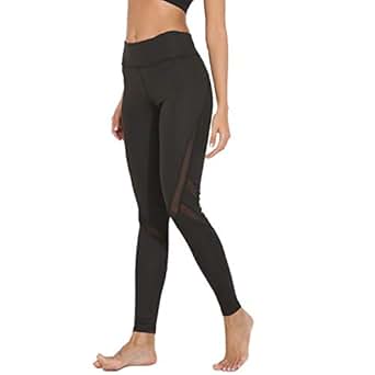 FITTOO Women's Mesh Workout Leggings Sexy Panel Sheer Yoga Pants Gym Running Tights at Amazon 