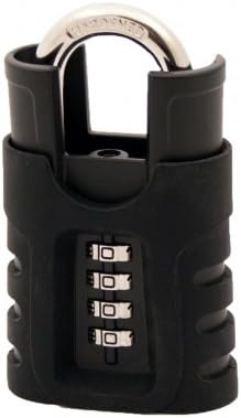 FJM Security SX-975 Combination Padlocks, Shrouded Shackle With Silicone Sleeve, Black