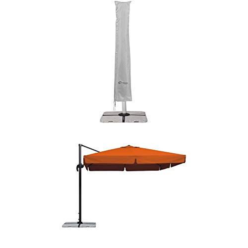 Schneider Schutzhülle für Ampelschirme, silbergrau, bis 400 cm Ø & 300x300 cm + Sonnenschirm Rhodos, terracotta, 300x300…