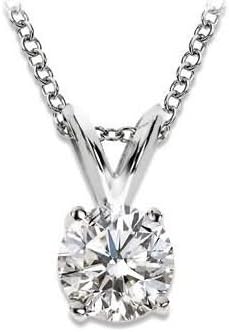 Near 1/2 Carat 4 Prong Solitaire Basket Diamond Pendant Necklace 18K White Gold (D-E, SI2-I1, 0.45 ctw)
