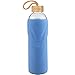 ORIGIN Best BPA-Free Glass Water Bottle with Protective Silicone Sleeve and Bamboo Lid - Dishwasher Safe (Baby Blue, 32 oz)