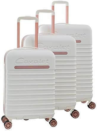 white and rose gold suitcase