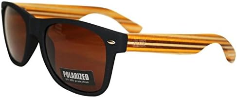 MOANA RD Wooden Sunglasses “Sunnies”- Hepburn, Black w/Striped Arms, Brown Lens