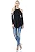 Made In USA High Neck Cold Shoulder Long Sleeves Relaxed Fit Flare Tunic Top,Black,Medium