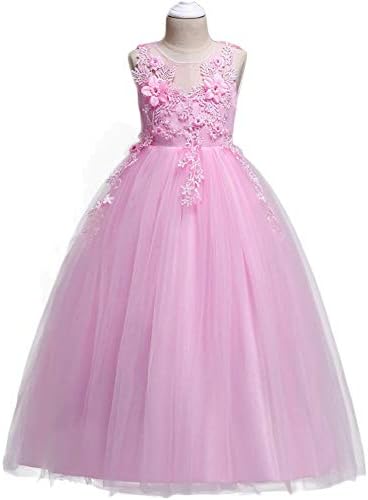 HUANQIUE Girl Embroidery Pageant Party Dress Kids Prom Ball Gown