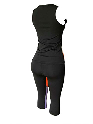 Women's Apparel Sports Gym Yoga Workout Activewear 2 Pieces Top+Leggings Set (S/M = US Size 4-8, Purple/Orange Black Mix)