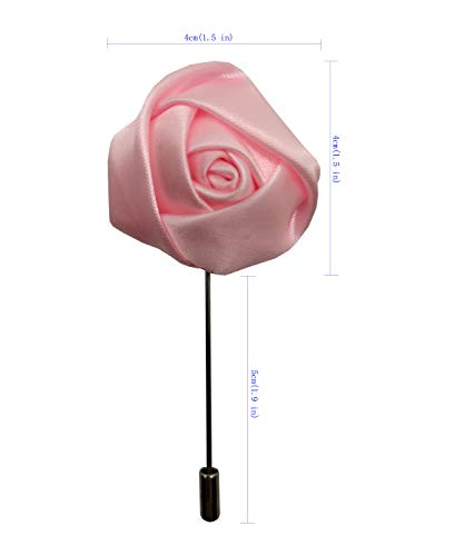 Sanrich Rose Boutonniere Men's Lapel Pins Satin Flower 12 Pack Groom Wedding Boutonniere Suit Brooch Outfit Accessories (pink)