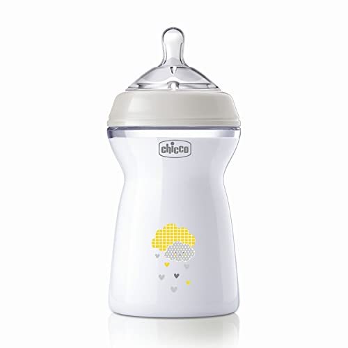 Chicco Natural Feeling Anti-Kolik Babyflasche 6+ Monate 330 ml, Babyflaeschchen mit Weichem und Flexiblen Silikon-Sauger, Eignet sich in Kombination zum Stillen, Farbe Durchsichtig