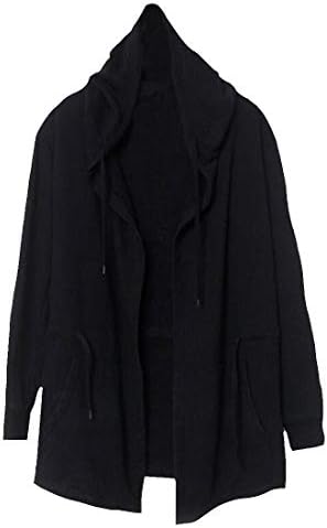Pandapang Men Casual Poncho Hooded Shawls Loose Open Front Ruffles Cardigans