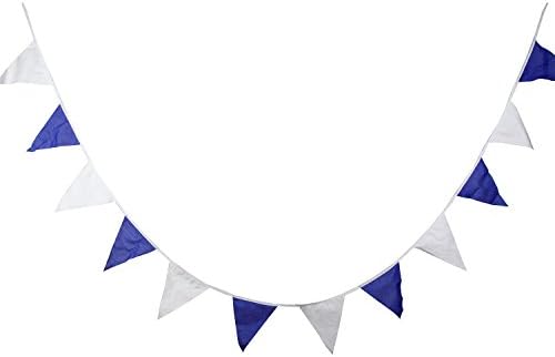 INFEI 3.6M/11.8Ft Solid Multicolored Cotton Fabric Flags Pennant Bunting Banner Garlands for Wedding, Birthday Party, Outdoor, Carnival, Circus & Home Decoration (Blue)
