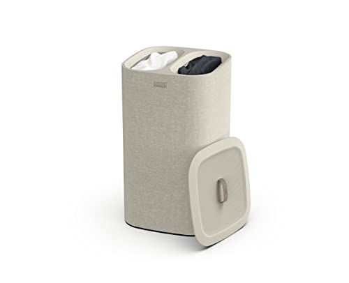 Joseph Joseph Tota 60-Liter-Wäschesortierkorb mit Deckel, 2 herausnehmbare Wäschesäcke mit Griffen, Ecru Beige