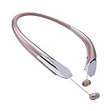 Joyphy Bluetooth Retractable Headphones, Wireless Neckband Headset Noise Cancelling Stereo Earbuds Sports Earphones with Mic (Rose Gold)