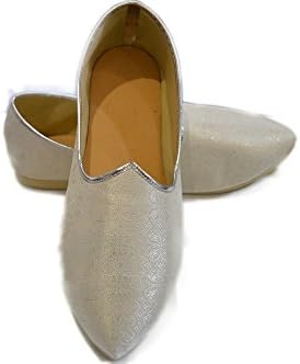Off White Ivory and Silver Men's Mojadi Mojri Traditional Indian Khussa Shoes