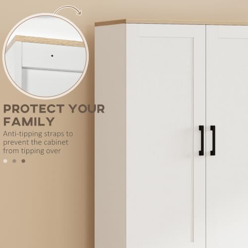 HOMCOM 67" Freestanding Kitchen Pantry, Modern Buffet Cabinet, Storage Cabinet with Adjustable Shelves, 4 Doors, White