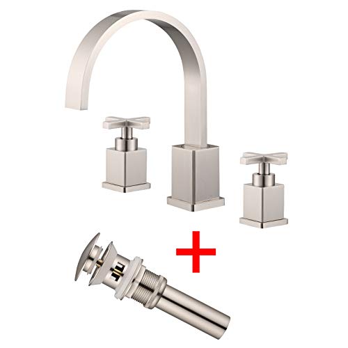 Two Handle Widespread Bathroom Faucet, 3 Hole Lavatory Bathroom Sink Faucet, 8 Inch Bathroom Vanity Faucet Roman Tub Faucet with Pop Up Drain Etel Y6899 (Brushed Nickel) - Thumbnail 7