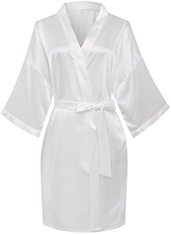 Kissria Women's Kimono Bridesmaids Robe Satin Lounge Short Style for Wedding and Bath
