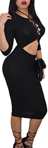 YeeATZ Christmas Lace Up Sleeved Ribbed Knitted Dress