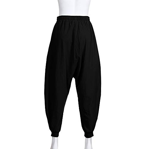 LISTHA Men's Dance Harem Pants Cotton Linen Festival Baggy Retro Gypsy Trousers Black