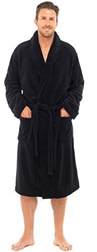 Men’s Knee Length Fleece Wrapover Dressing Gown S-XL Various Styles - Black , XXL
