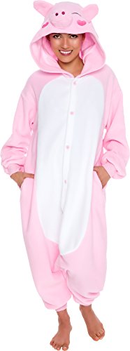 Silver Lilly Unisex Adult Pajamas - Plush One Piece Cosplay Pig Animal Costume (Pink, Medium) - Thumbnail 2