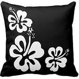Black And White Tropical Hibiscus Flower Design Throw Pillow Case