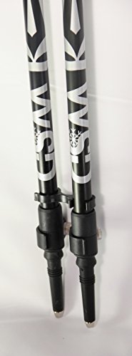 WSD Telescopic Adjustable Collapsible Adult Alpine Ski Poles Pair with Baskets, Black/Silver