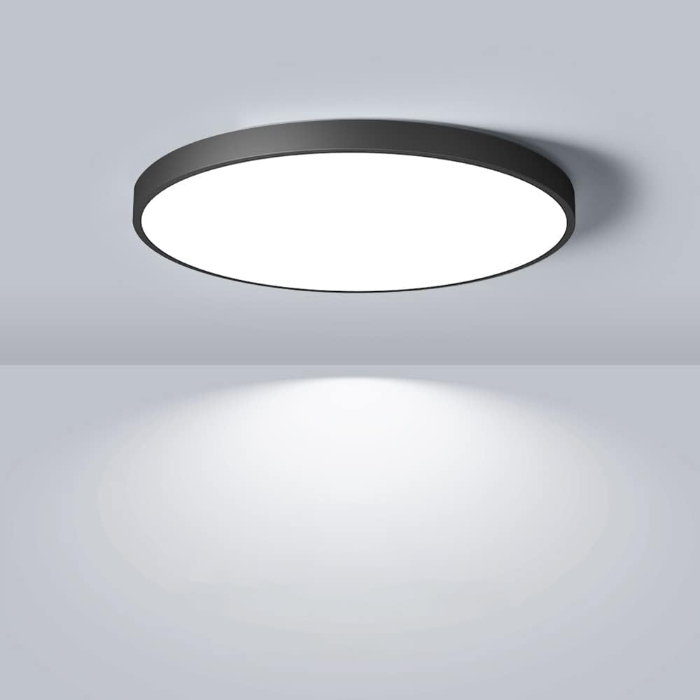 8.9in/23cm 18W LED Flush Mount Ceiling Light, 5000K Daylight White Bathroom Light, 1800LM, Black Round Ceiling Lights, 180W Equivalent Ceiling Lamp for Closets, Kitchens, Hallway, Bedrooms, etc.