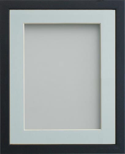 Frame Company Jellybean Range Black Wooden 10x8 inch Picture Photo Frame with Light Blue Mount for Image 7x5 inch * Choice of Colours & Sizes* Fitted with Perspex