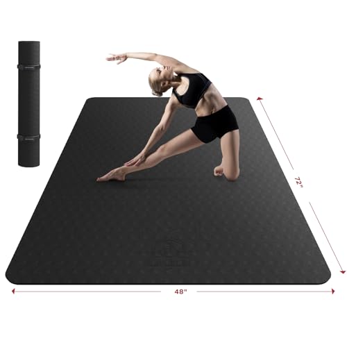 HAPBEAR Large Yoga Mat-183x91cmx6mm, Non-Slip, Durable, Thick Wide Exercise Mat for Home Workouts, Yoga, Pilates, Stretching, Includes Bonus Resistance Bands & Carry Bag